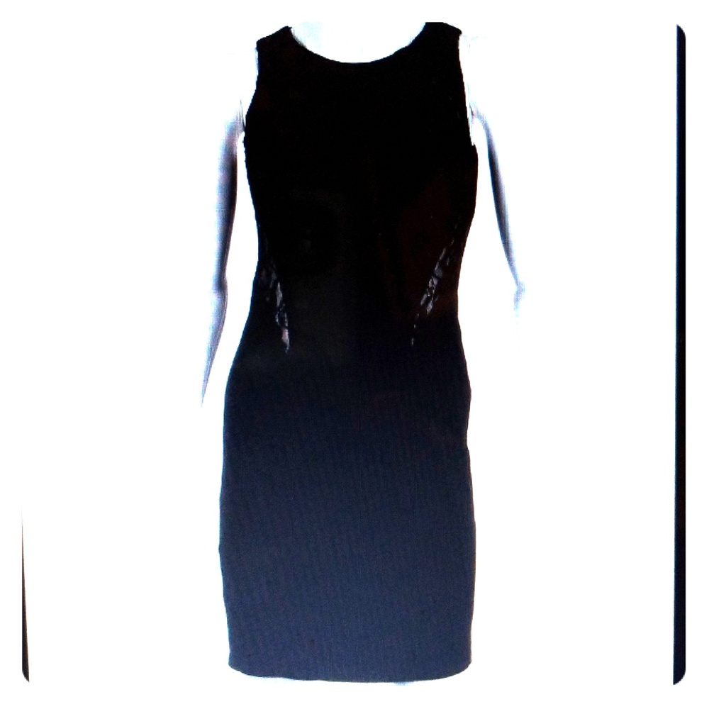 XSCAPE  Black lace-inset Sequined DRESS Size 6 NEW
